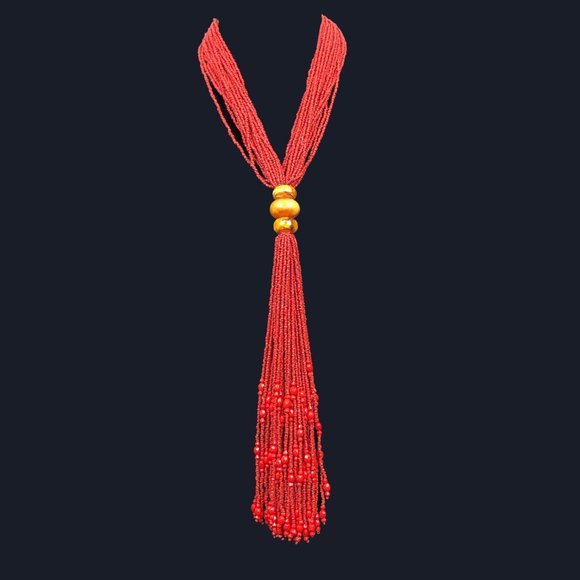 Orange Seed Bead Multi Strand Necklace - Picture 1 of 5